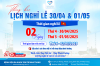 THÔNG BÁO LỊCH NGHỈ LỄ 30/04 - 01/05